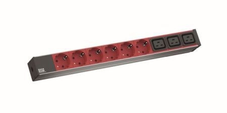 Bachmann 8002333 Bachmann 19" IT PDU Basic, 1 HE, 6x Schutzkontaktsteckdosen rot, 3x C19, C20 Stecker, Anschlussleitung 2,0 m