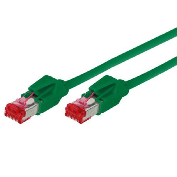 Tecline 718003G Tecline Patchkabel Cat. 6 (EIA/TIA), S/FTP, halogenfrei, mit Rastnasenschutz, grün, 0,3 m