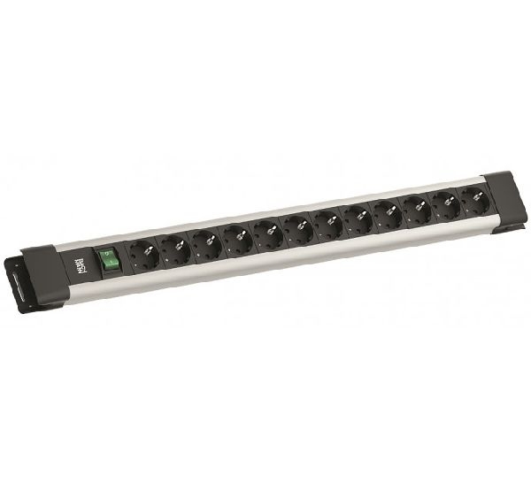 Bachmann BM005901 Bachmann Steckdosenleiste "Connectus", 12-fach, mit Schalter, Anschlussleitung 2,0 m, schwarz / silber