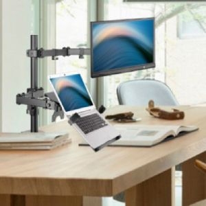 Exertis Connect 915170 Kombi-Tischhalter 2-fach, für 1x Notebook und 1x Flachbildschirm, schwarz