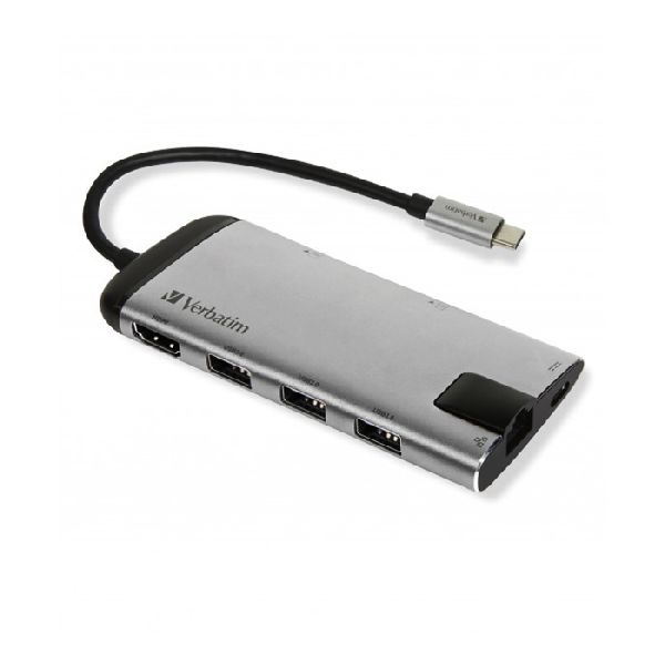 Verbatim 49142 Verbatim USB-C Multiport-Hub, 1x USB-C, 3x USB-A, 1x HDMI UHD 4K, 1x Gigabit LAN, Card Reader
