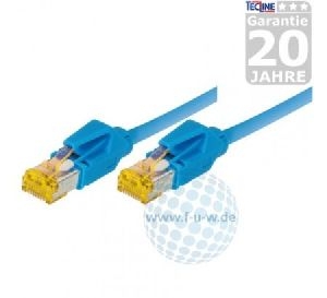 Tecline 707015B Tecline Patchkabel Cat. 6A (ISO/IEC), S/FTP (PiMF), halogenfrei, mit Rastnasenschutz, blau, 1,5 m