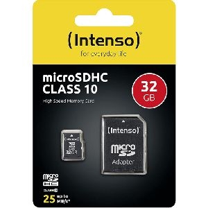 Intenso 3413480 Intenso microSDHC-Karte, Klasse 10, 32 GB, mit Adapter auf SD Slot