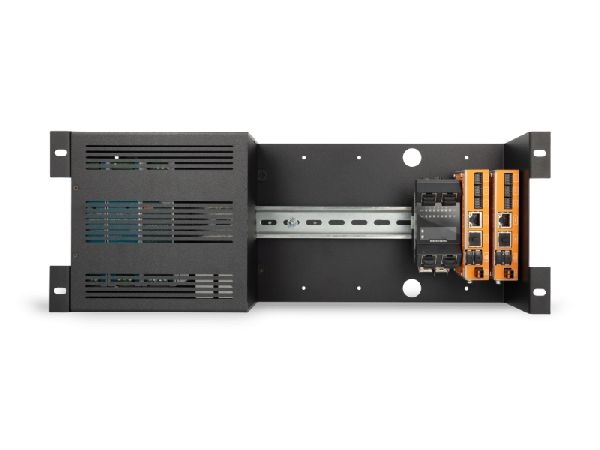 Kentix KRA-04-DP24 Kentix 19" 4 HE Rack-Einbaurahmen KRA-04-DP24 mit DIN-Schiene 35 mm, Dual-Power Netzteil 24 V DC / 75 W, schwarz