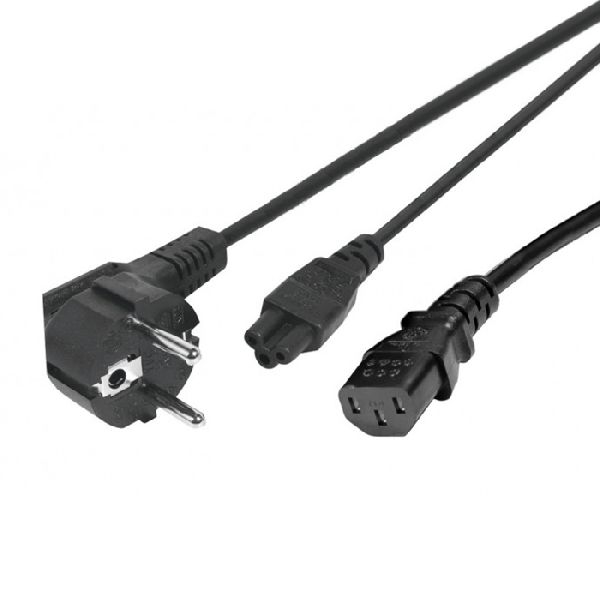 Exertis Connect 808411 Y-Netzanschlusskabel, Schutzkontaktstecker abgewinkelt an 1x Kaltgerätebuchse C13 / 1x 3pol Buchse C5, 1,8 m
