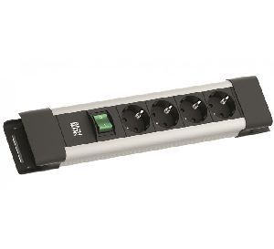 Bachmann BM005906 Bachmann Steckdosenleiste "Connectus", 4-fach, mit Schalter, Anschlussleitung 2,0 m, schwarz / silber