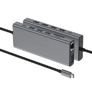 Dacomex 310762 Dacomex 14-in-1 MST Dockingstation für 3 Bildschirme, 4K Ultra HD, LAN, 100 W PD, 5 Port USB Hub, Audio, Card Reader