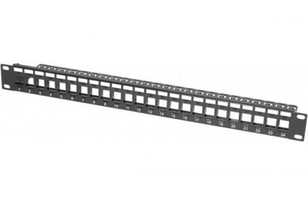 Dexlan 258152 Dexlan Modulträger für 24 Keystone-Anschlussbuchsen, 19 Zoll, 1 HE, schwarz RAL 9005