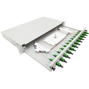 Tecline 205OS2LSHA12 Tecline LWL Spleißbox, 12-fach LSH APC Simplex, OS2, mit LSH APC Simplex-Kupplungen und Pigtails, 19", ausziehbar, lichtgrau RAL