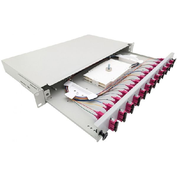 Tecline 205OM4SC12 Tecline LWL Spleißbox, 12-fach SC-Duplex, OM4, mit SC Duplex-Kupplungen und Pigtails, 19", ausziehbar, lichtgrau RAL 7035