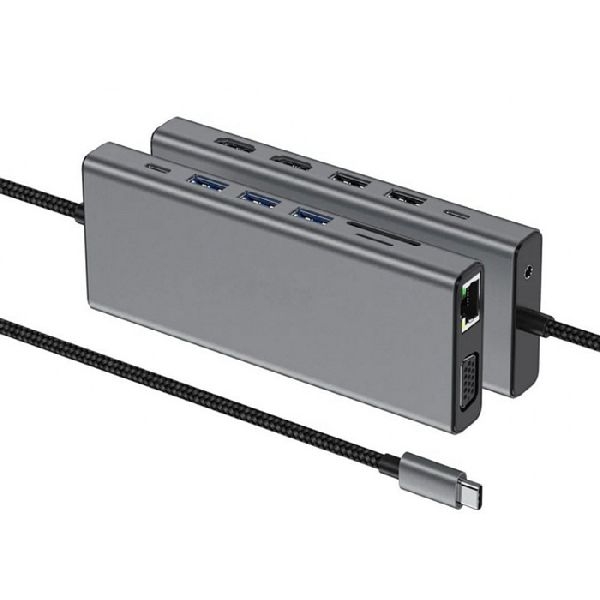 Dacomex 310762 Dacomex 14-in-1 MST Dockingstation für 3 Bildschirme, 4K Ultra HD, LAN, 100 W PD, 5 Port USB Hub, Audio, Card Reader