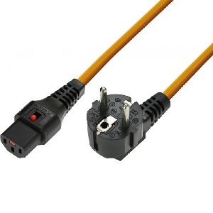 IEC Lock 808090 Netzanschlusskabel IEC LOCK, Schutzkontaktstecker abgewinkelt an Kaltgerätebuchse 10 A (C13) mit Verriegelung, 3,0 m, orange