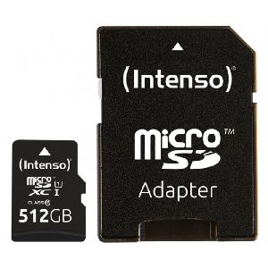 Intenso 3423493 Intenso microSDHC-Karte UHS-I Premium, Klasse 10, 512 GB, mit Adapter auf SD Slot