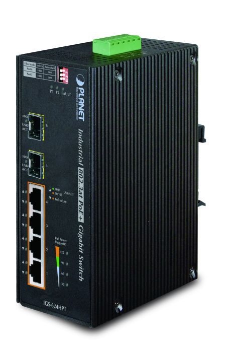Planet IGS-624HPT Planet Industrial Gigabit Switch IGS-624HPT, 4 Port PoE, 2 Port SFP