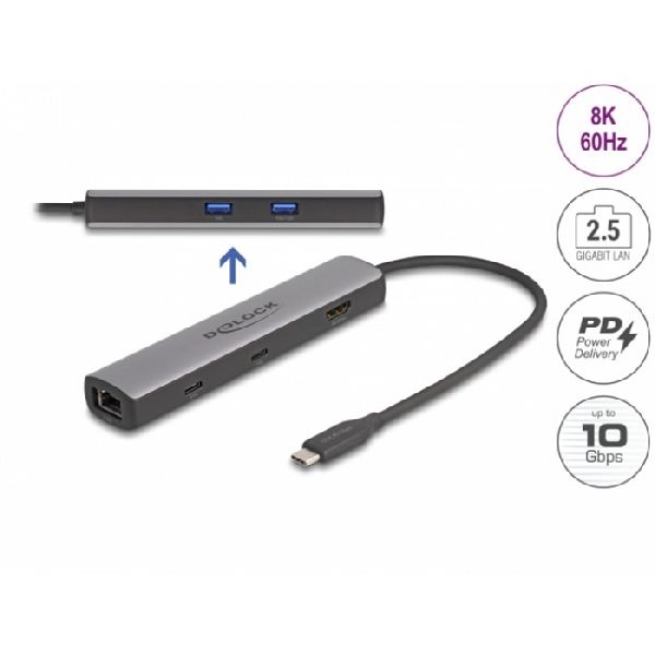 Delock 87865 DeLOCK USB 40 Gbps USB Type-C Dockingstation 8K - HDMI, USB 10 Gbps, 2,5 Gigabit LAN, PD 3.0 100 Watt