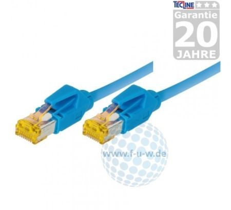 Tecline 707015B Tecline Patchkabel Cat. 6A (ISO/IEC), S/FTP (PiMF), halogenfrei, mit Rastnasenschutz, blau, 1,5 m