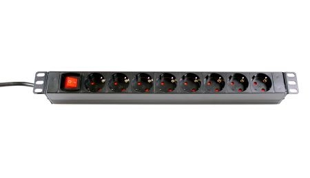 Dexlan 994959 Dexlan 19" Steckdosenleiste 8-fach, mit Schalter, Anschlussleitung 2,5 m, schwarz