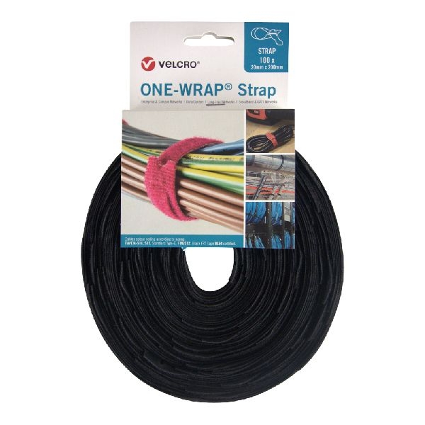 Velcro VEL-OW64527 ONE-WRAP(r) Klett-Kabelbinder der Marke VELCRO(r), 20 mm x 200 mm, 100 Stück, schwarz