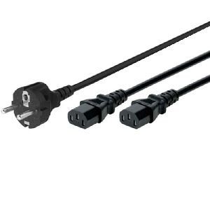 Exertis Connect 808420 Y-Netzanschlusskabel, Schutzkontaktstecker gerade an 2x Kaltgerätebuchse, 1,8 m