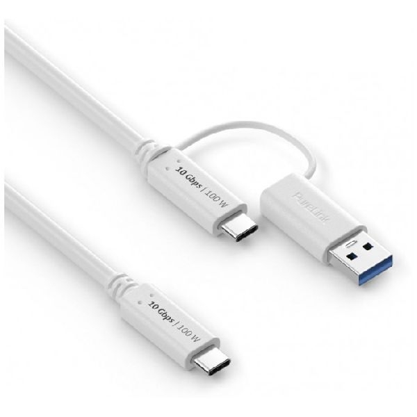 PureLink IS2512-010 Purelink USB 3.2 Gen. 2x1 Kabel, 10 Gbps, 100 Watt, USB St. C / St. C, Adapter auf USB A, weiß, 1,0 m
