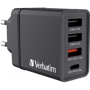 Verbatim 49700 Verbatim 30 W USB-Wandladegerät mit 4 Anschlüssen CHR-30EU1, schwarz