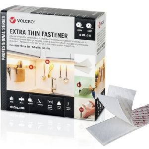 Velcro VEL-PS20019 Extra Thin Klett-Installationsband der Marke VELCRO(r), 5 m Hakenband, 5 m Flauschband, 20 mm, weiß