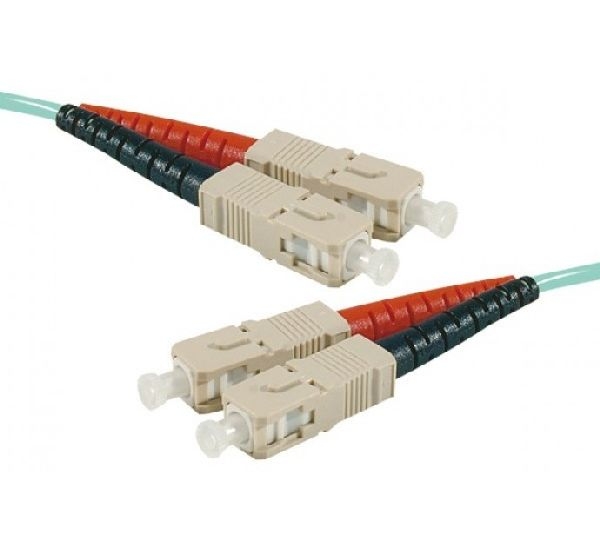 Exertis Connect 392757 LWL Patchkabel HD, 50/125 µm, OM3-Faser, SC Duplex Stecker/Stecker, aqua, 15,0 m UPC