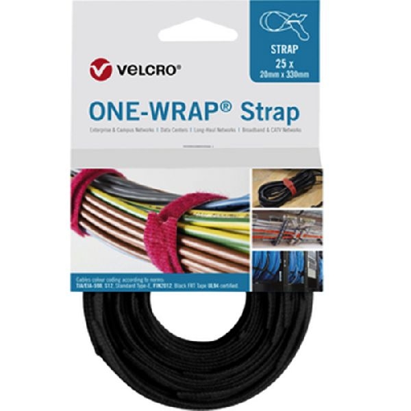 Velcro VEL-OW64702 ONE-WRAP(r) Klett-Kabelbinder der Marke VELCRO(r), 20 mm x 330 mm, 25 Stück, flammhemmend, schwarz