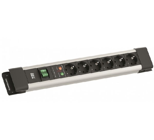 Bachmann BM005904 Bachmann Steckdosen-Schutzleiste "Connectus", 6-fach, mit Überspannungsschutz und Schalter, Anschlussleitung 2,0 m, schwarz / silber