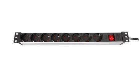 Dexlan 994957 Dexlan 19" Steckdosenleiste 8-fach, mit Schalter, Anschlussleitung 2,5 m, schwarz / silber