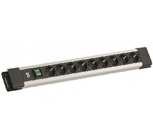 Bachmann BM005902 Bachmann Steckdosenleiste "Connectus", 9-fach, mit Schalter, Anschlussleitung 2,0 m, schwarz / silber