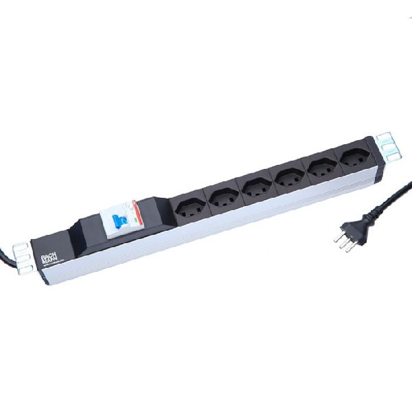 Bachmann BM0013818 Bachmann 19" PDU für Schweiz, Steckdosenleiste mit FI-Schutzschalter, 6-fach schweizer Steckdose Typ J, schwarz