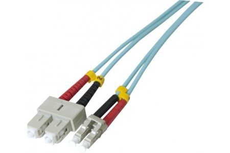 Exertis Connect 392743 LWL Patchkabel HD, 50/125 µm, OM3-Faser, SC Duplex Stecker/LC Duplex Stecker, aqua, 3,0 m UPC