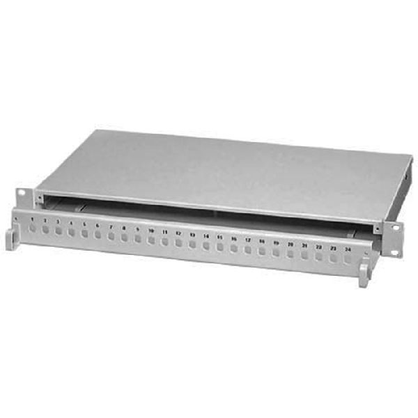 Tecline 91624 LWL Spleißbox, unbestückt, 24-fach SC Duplex Frontblende, 19", ausziehbar, hellgrau RAL 7035