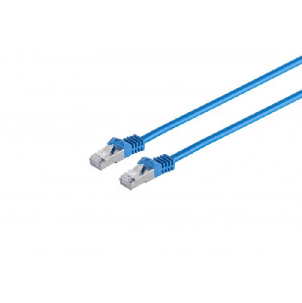 S-Conn 75550-B Patchkabel Cat. 6A Class EA mit Cat. 7 Rohkabel, S/FTP (PiMF), halogenfrei, mit Rastnasenschutz, blau, 50,0 m
