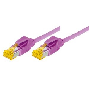 Tecline 72200M Tecline Patchkabel Cat. 6A (ISO/IEC), S/FTP, halogenfrei, mit Rastnasenschutz, erikaviolett, 0,5 m