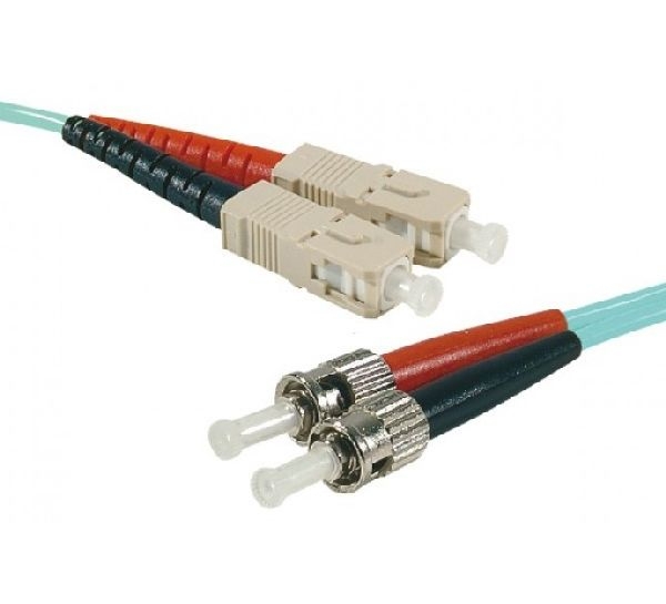 Exertis Connect 392767 LWL Patchkabel HD, 50/125 µm, OM3-Faser, 2x ST Stecker/SC Duplex Stecker, aqua, 15,0 m UPC