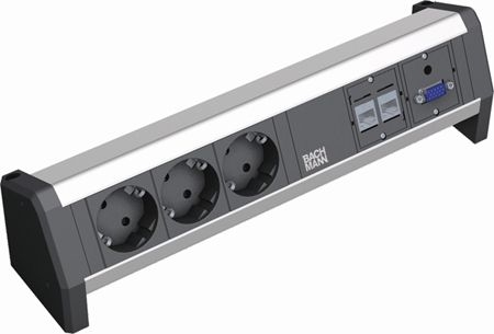 Bachmann 3391005 Bachmann DESK 1 Facility System, 2 x RJ45 Buchse Cat5e + VGA 15-pol. + Klinke 3,5mm + 3 x Schutzkontaktsteckdose
