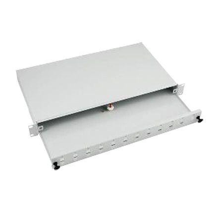 Tecline 90758 LWL Spleißbox, unbestückt, 24-fach SC Simplex / LC Duplex Frontblende, 19", ausziehbar, hellgrau RAL 7035