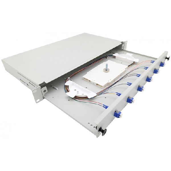 Tecline 205OS2LC6 Tecline LWL Spleißbox, 6-fach LC-Duplex, OS2, mit LC Duplex-Kupplungen und Pigtails, 19", ausziehbar, lichtgrau RAL 7035