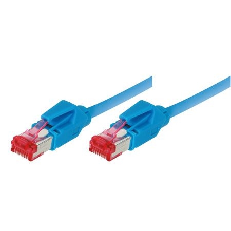 Tecline 71700B Tecline Patchkabel Cat. 6, S/FTP (PIMF), Crossover, halogenfrei, mit Rastnasenschutz, blau, 0,5 m