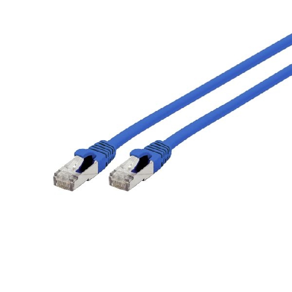 Exertis Connect 858458 Patchkabel Cat. 6A, S/FTP (PiMF), halogenfrei, mit Rastnasenschutz, blau, 10,0 m