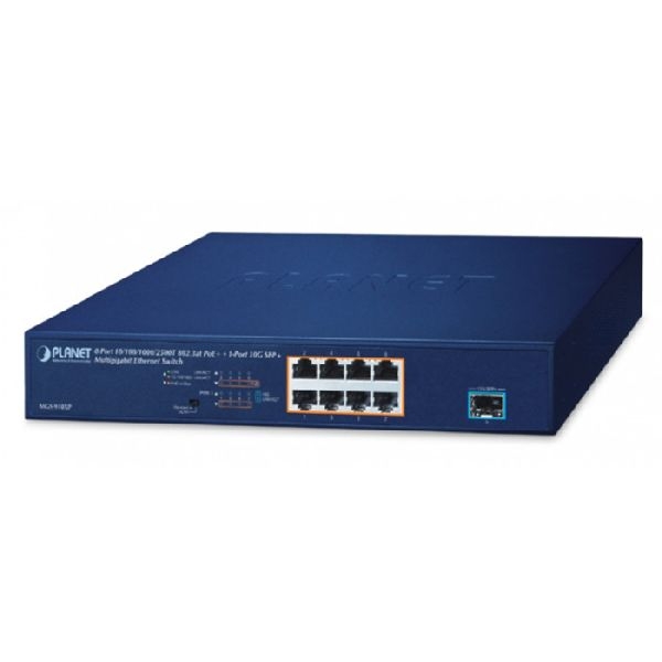 Planet MGS-910XP Planet Gigabit Switch MGS-910XP, 8 Port 2500 Mbps PoE+, 1 Uplinkport 10 Gbps, 19" / 1 HE