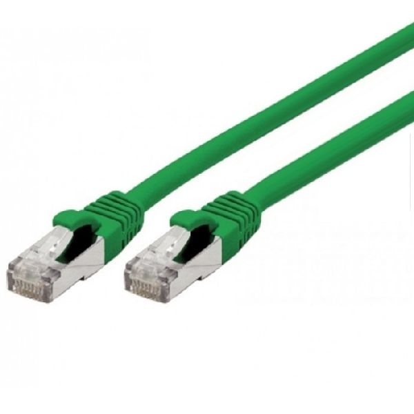 Exertis Connect 854527 Patchkabel Cat. 6A, S/FTP (PiMF), TPE, halogenfrei, GRS-zertifiziert, mit Rastnasenschutz, grün, 0,15 m