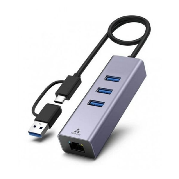 Exertis Connect 310763 Exertis Connect USB 3.1 Gigabit Ethernet Netzwerkadapter mit USB HUB und Typ-C Konverter