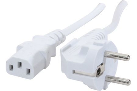Exertis Connect 808076 Netzanschlusskabel, Schutzkontaktstecker abgewinkelt an Kaltgerätebuchse C13, weiß, 0,6 m
