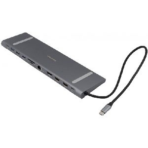 Dexlan 310764 Dexlan 14-in-1 MST Dockingstation für 3 Bildschirme, 4K Ultra HD, LAN, 100 W PD, 6 Port USB Hub, Audio, Card Reader
