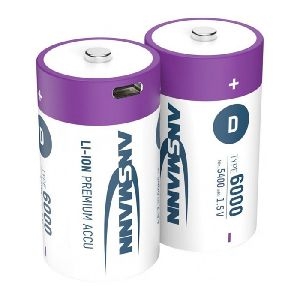 Ansmann 1314-0005 Ansmann Li-Ion Akku, Mono, D, 1,5V, 6000 mAh (9000 mWh), USB-C, (2-er Pack)