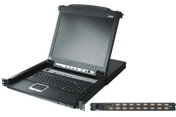 Aten CL5708M-ATA-GG ATEN Arbeitskonsole 43 cm (17 Zoll) ( TFT Konsole, Rackmaster ) mit integriertem KVM-Switch, PS/2 und USB, 8-fach, deutsches / Ger