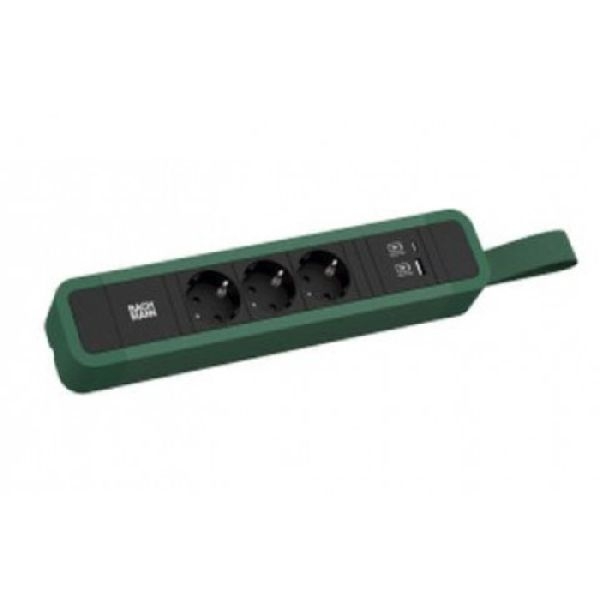 Bachmann 350217 Bachmann PRIMO 2 Steckdosenleiste 3 x Schutzkontakt 1 x USB, mit Schlaufe, grün, 2 m